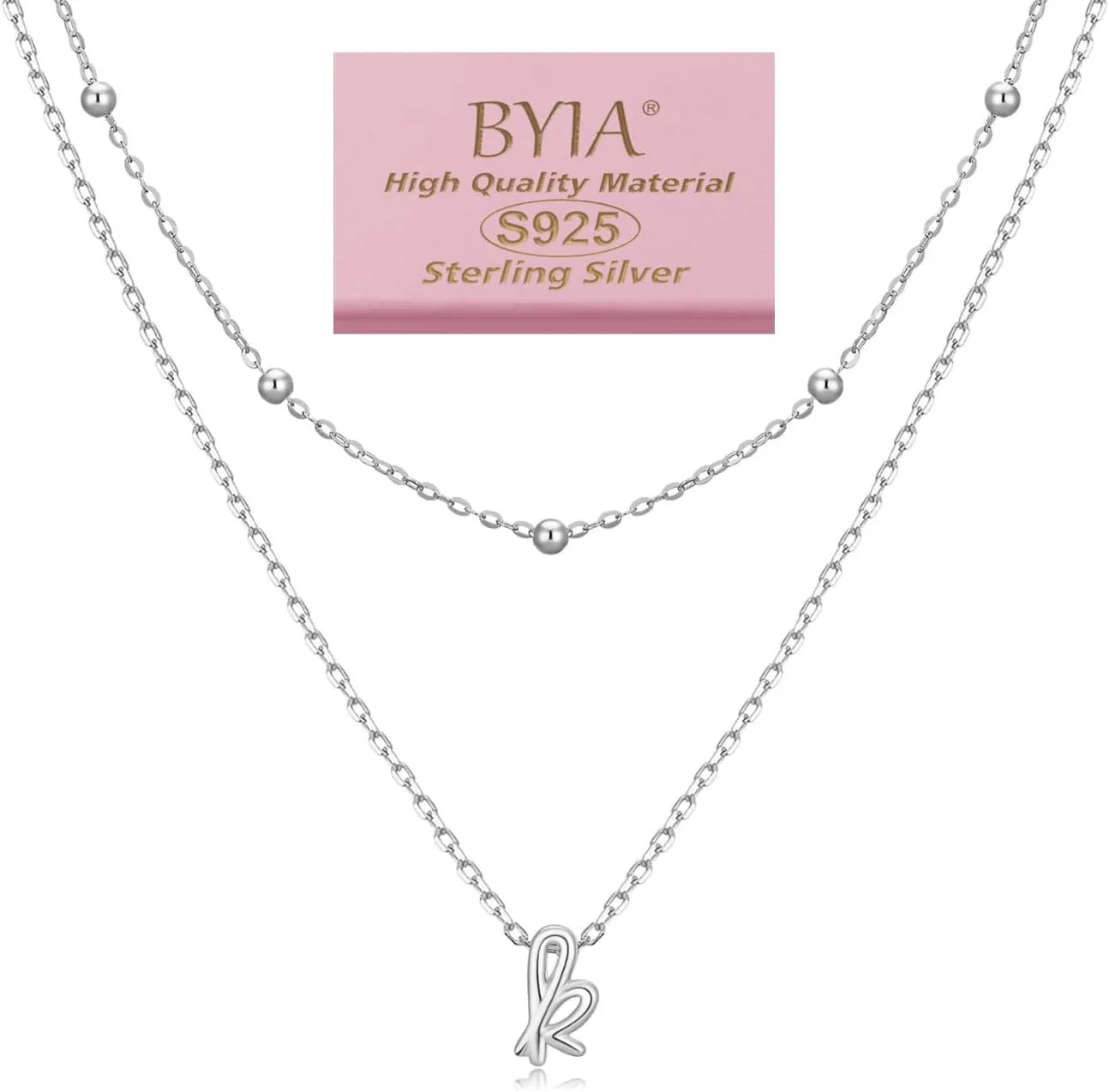 Sterling Silver Layered Initial Necklace for Women - 18K Gold Plated Adjustable Beaded Choker & Personalized Pendant Set, Delicate Jewelry