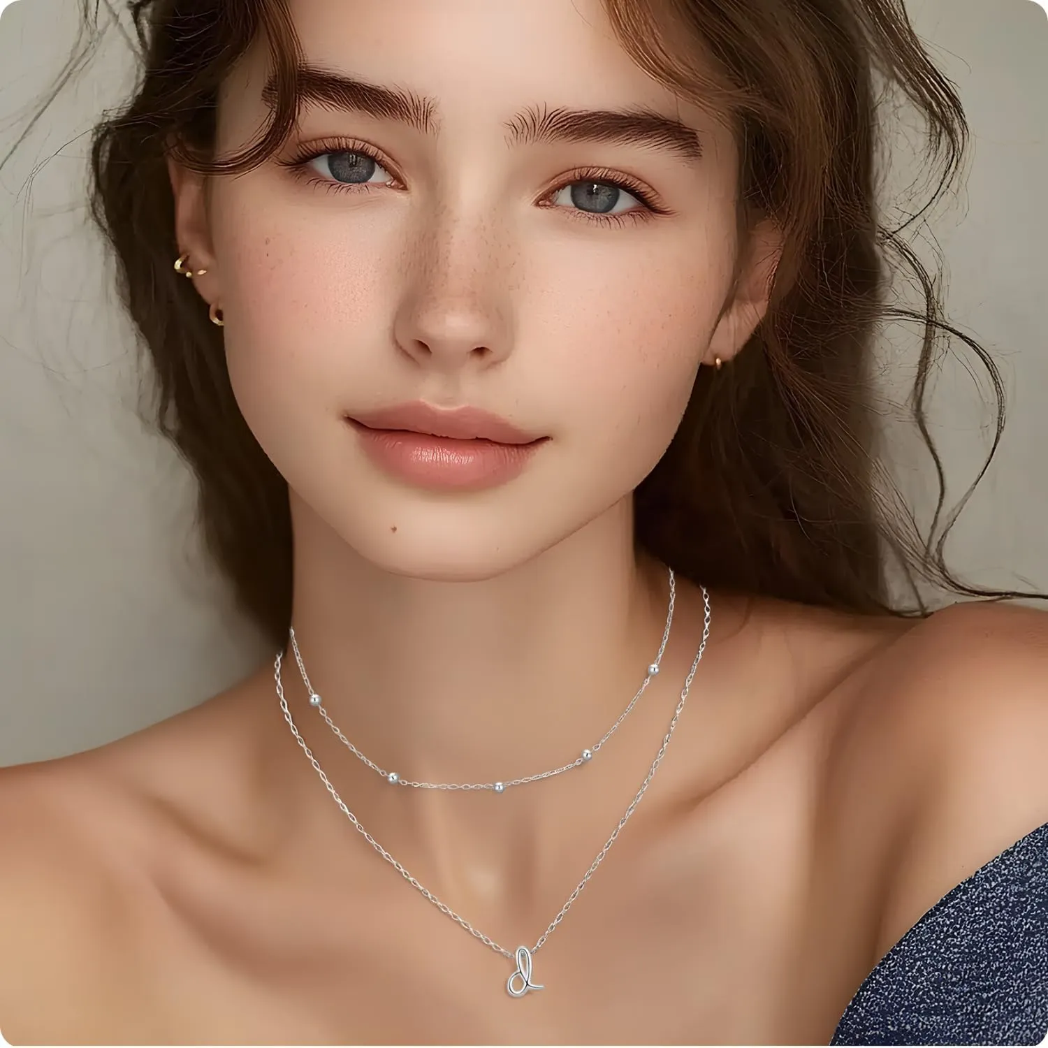 Sterling Silver Layered Initial Necklace for Women - 18K Gold Plated Adjustable Beaded Choker & Personalized Pendant Set, Delicate Jewelry