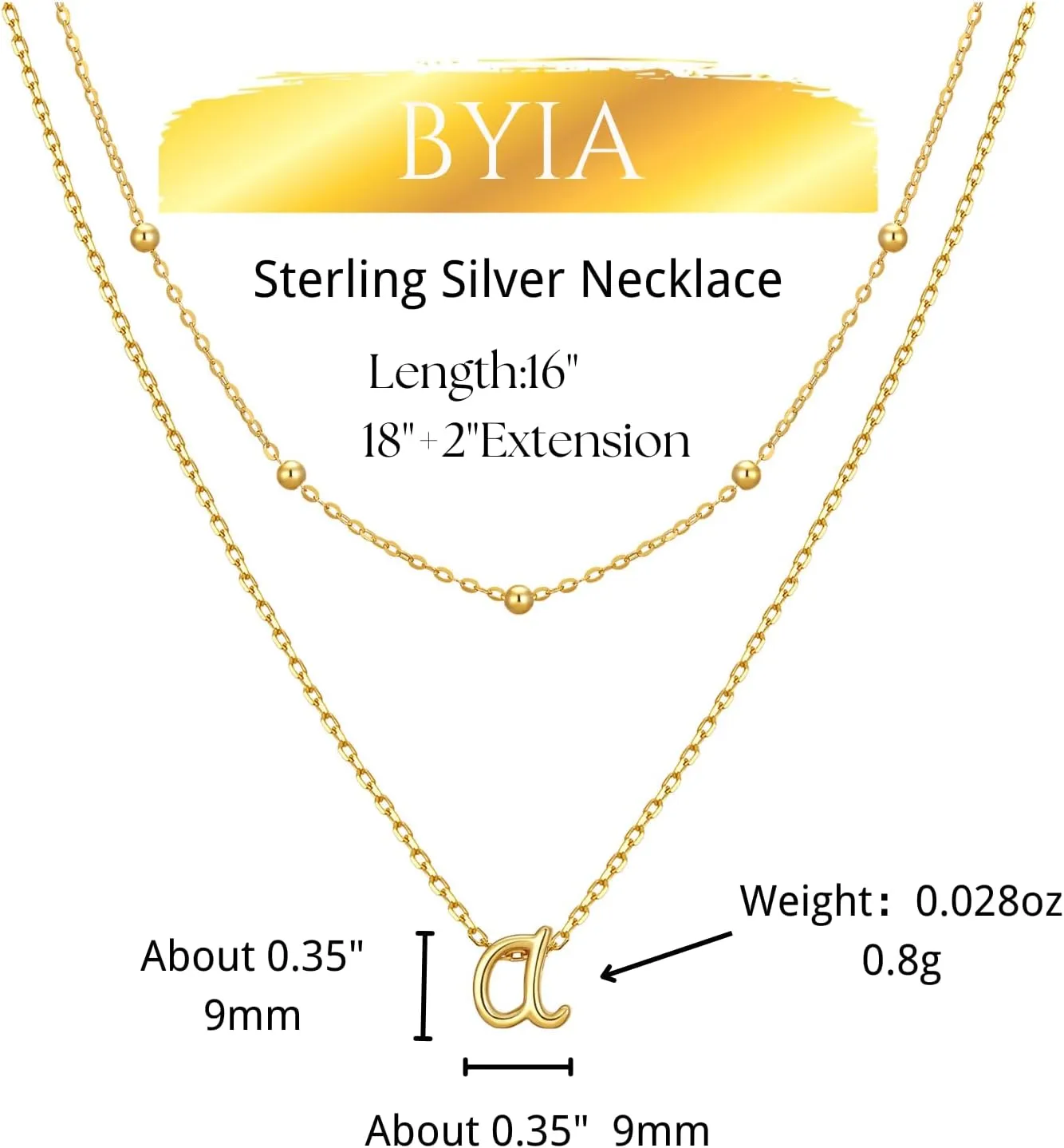 Sterling Silver Layered Initial Necklace for Women - 18K Gold Plated Adjustable Beaded Choker & Personalized Pendant Set, Delicate Jewelry