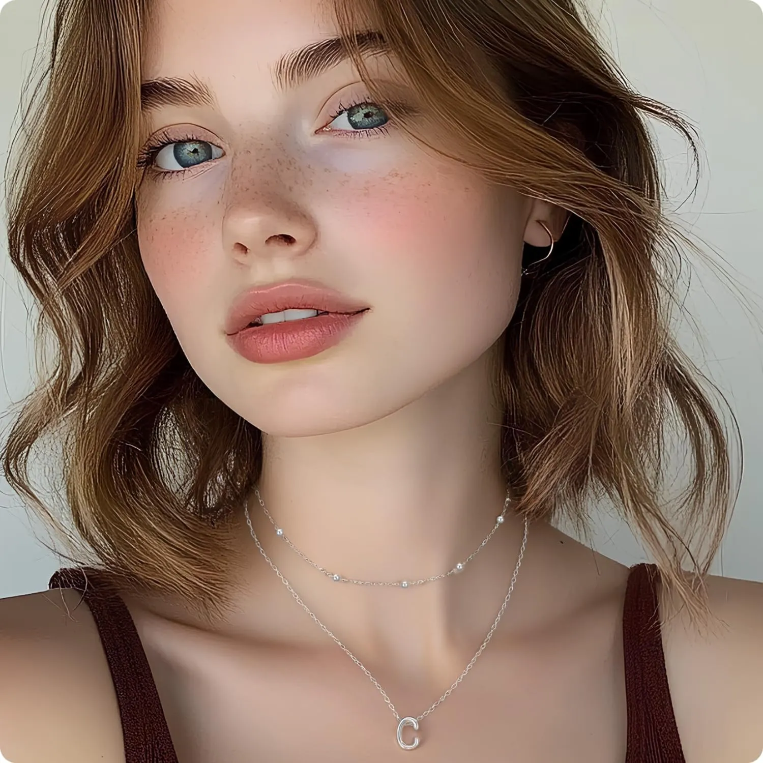 Sterling Silver Layered Initial Necklace for Women - 18K Gold Plated Adjustable Beaded Choker & Personalized Pendant Set, Delicate Jewelry