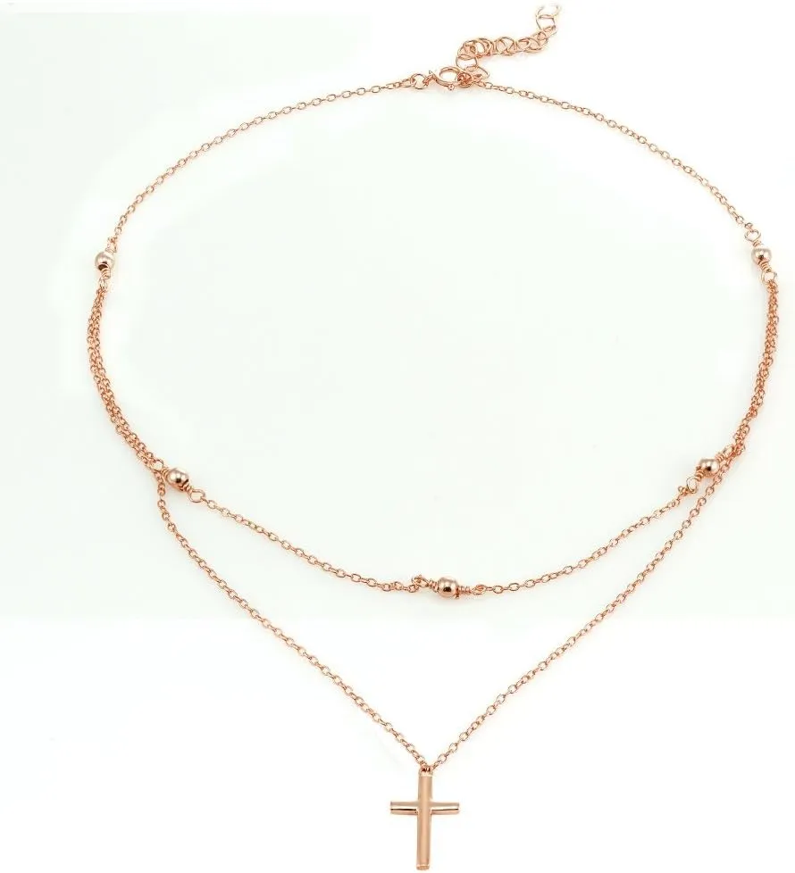 Sterling Silver Polished Cross Layered Choker Necklace