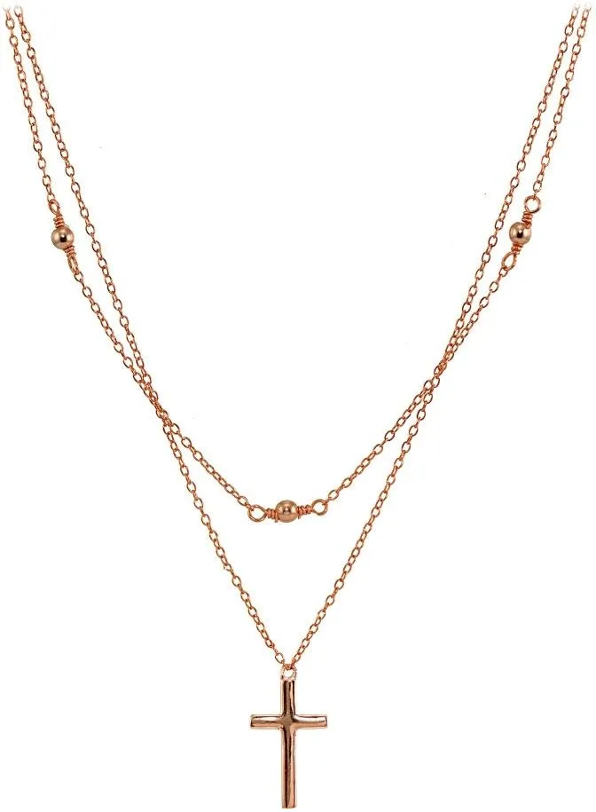 Sterling Silver Polished Cross Layered Choker Necklace