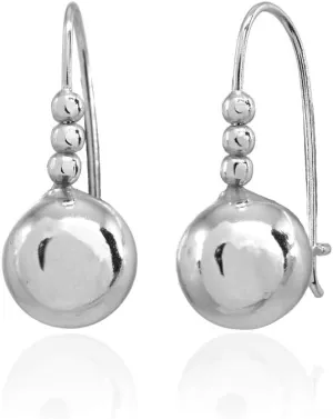 Sterling Silver Polished Dainty Round Beads Drop Earrings