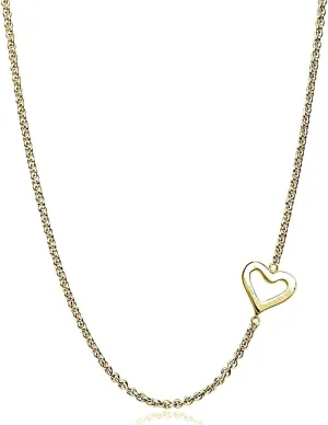 Sterling Silver Polished Open Heart Sideways Chain Necklace, 16"   Extender