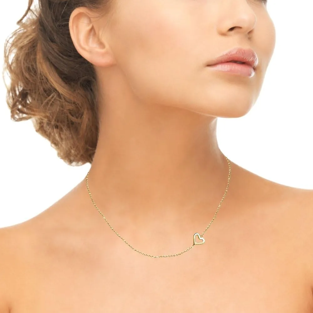 Sterling Silver Polished Open Heart Sideways Chain Necklace, 16"   Extender