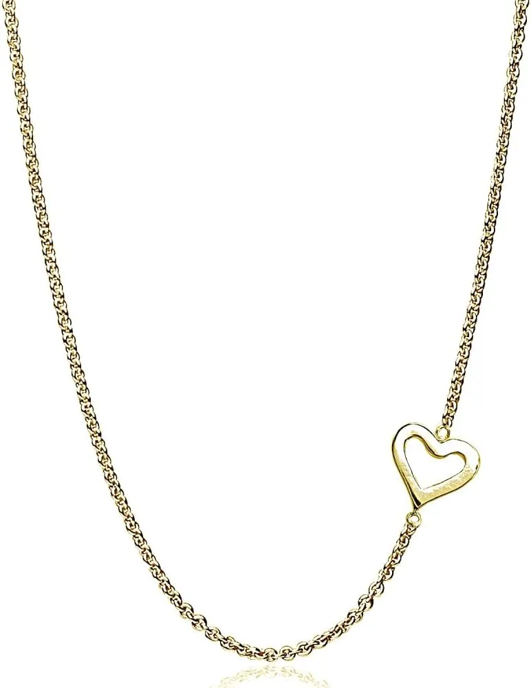 Sterling Silver Polished Open Heart Sideways Chain Necklace, 16"   Extender