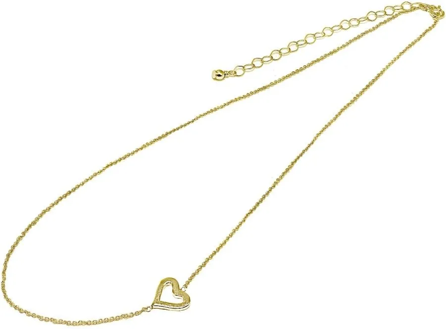 Sterling Silver Polished Open Heart Sideways Chain Necklace, 16"   Extender
