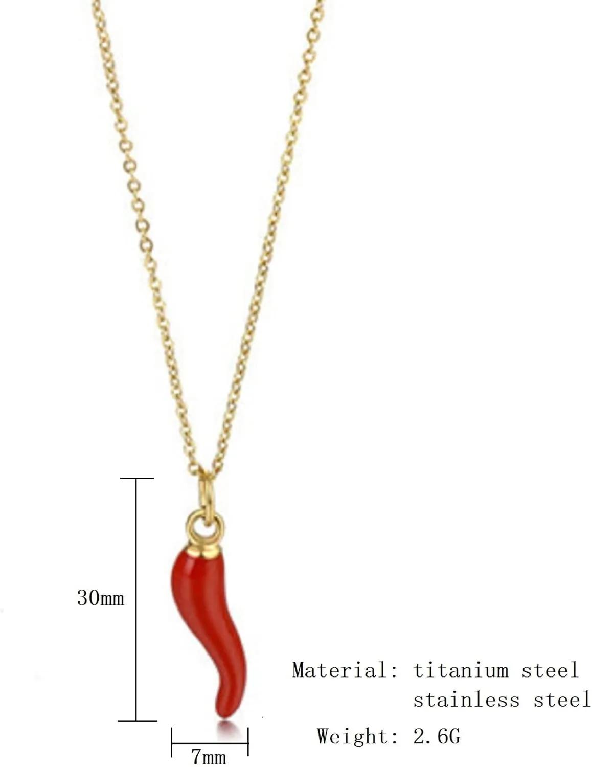 Stylish & Fun Red Chili Pepper Necklace,Color Preserving Stainless Steel Chili Pepper Pendant Titanium Steel Necklace (Gold red oil)