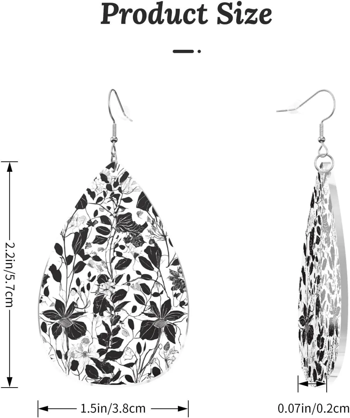 Stylish Drop-Shaped Acrylic Earrings Lightweight Printed Teardrop Dangle Earrings for Women (Damask Pattern)