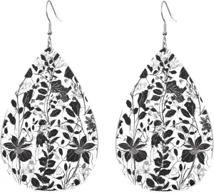 Stylish Drop-Shaped Acrylic Earrings Lightweight Printed Teardrop Dangle Earrings for Women (Damask Pattern)
