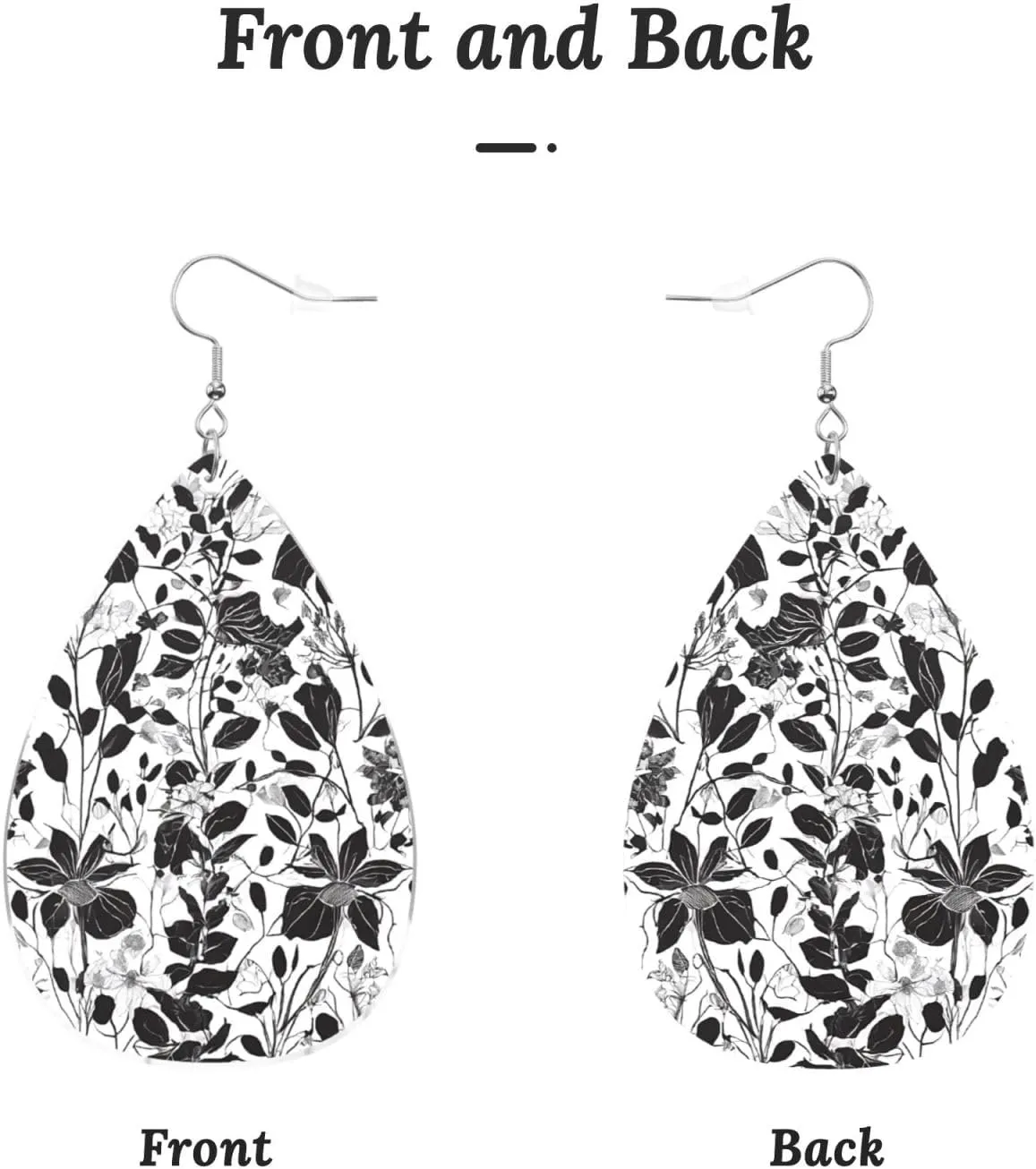 Stylish Drop-Shaped Acrylic Earrings Lightweight Printed Teardrop Dangle Earrings for Women (Damask Pattern)