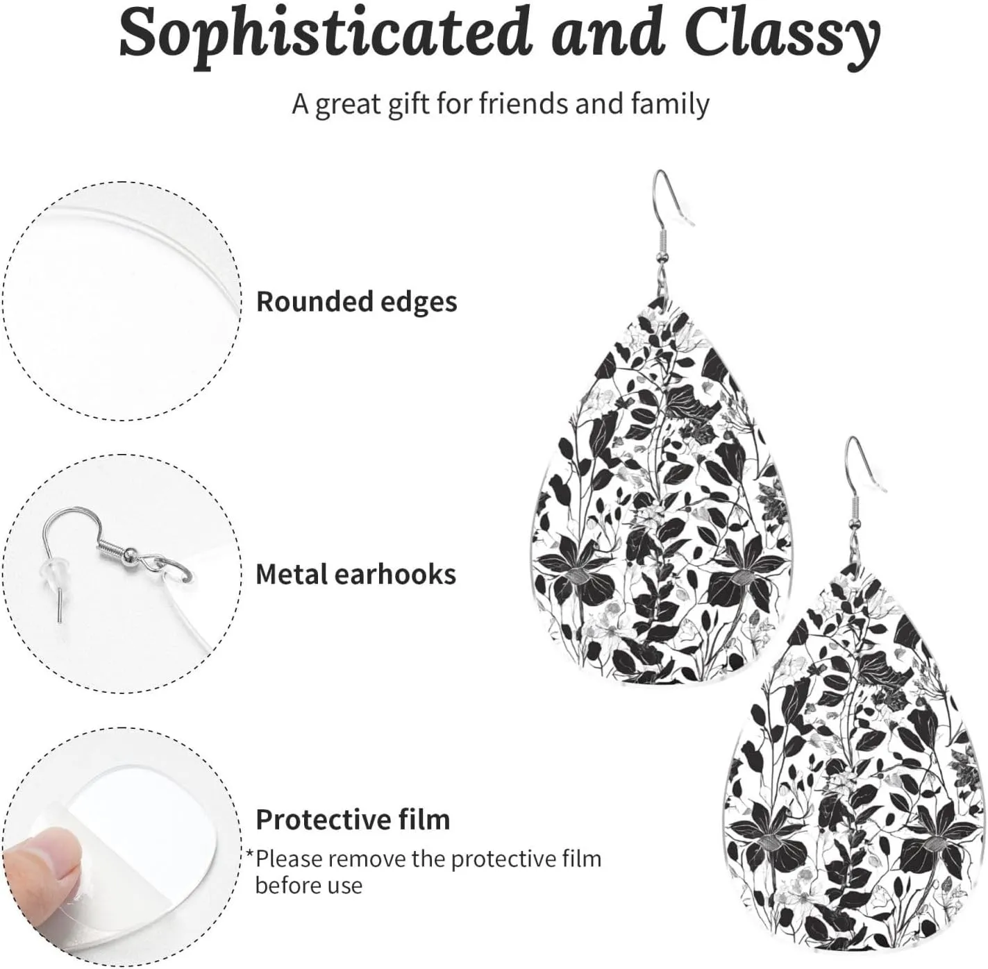 Stylish Drop-Shaped Acrylic Earrings Lightweight Printed Teardrop Dangle Earrings for Women (Damask Pattern)