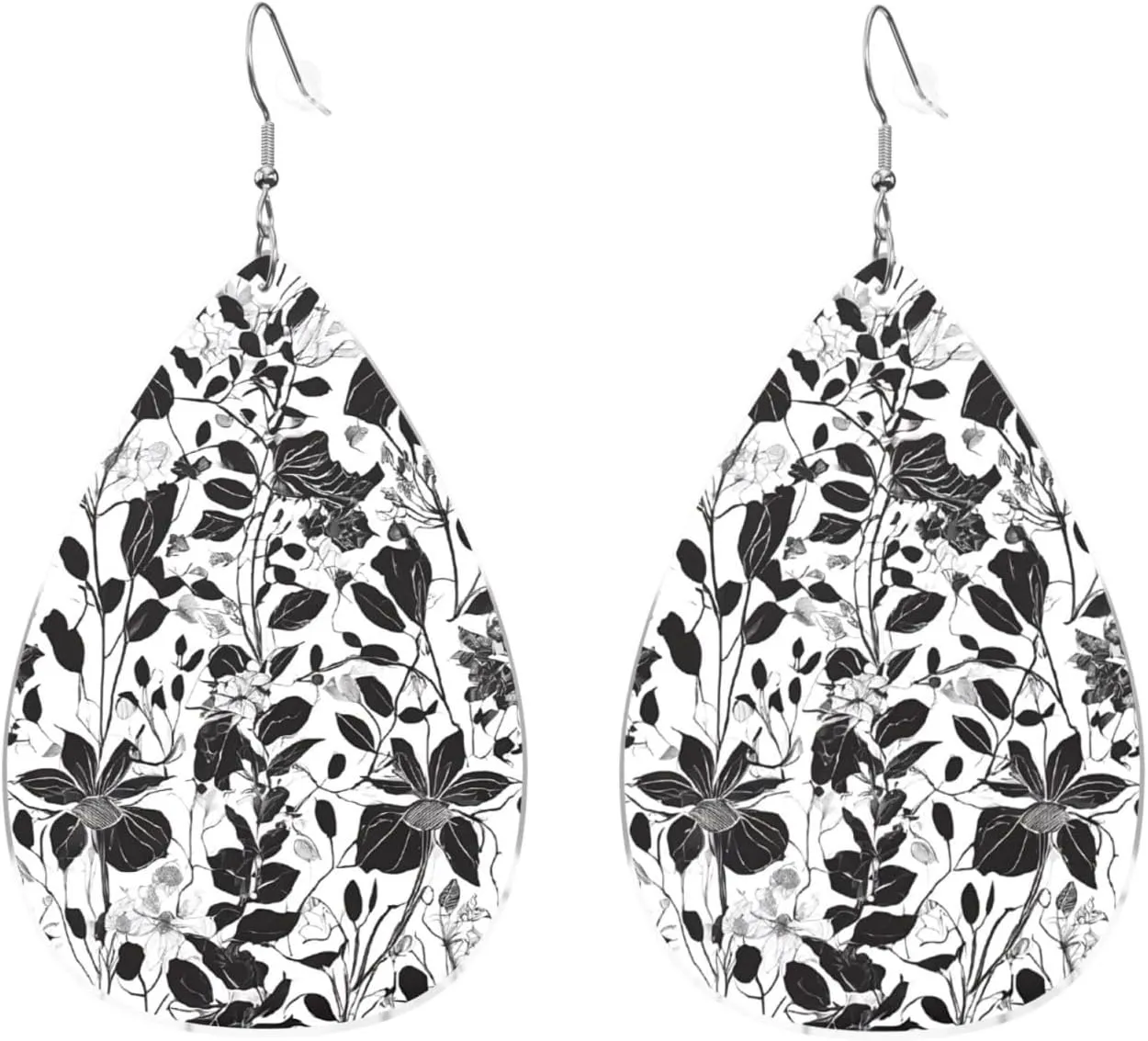 Stylish Drop-Shaped Acrylic Earrings Lightweight Printed Teardrop Dangle Earrings for Women (Damask Pattern)