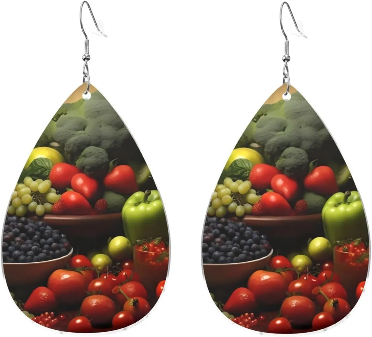 Stylish Drop-Shaped Acrylic Earrings Lightweight Printed Teardrop Dangle Earrings for Women (Fresh Vegetables)