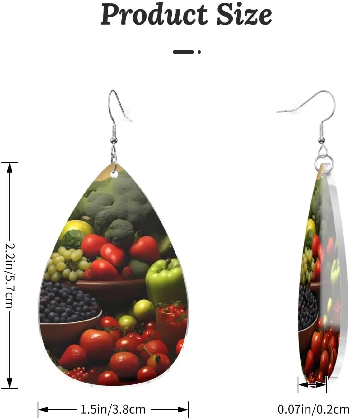 Stylish Drop-Shaped Acrylic Earrings Lightweight Printed Teardrop Dangle Earrings for Women (Fresh Vegetables)