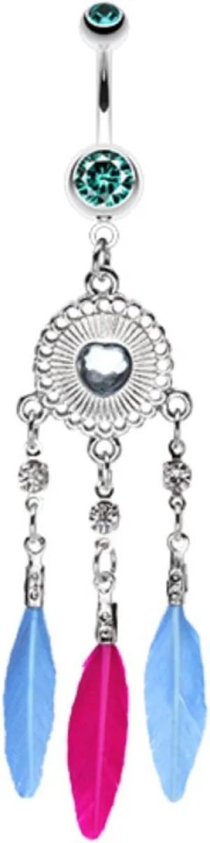 Stylish Heart Crystal Dream Catcher WildKlass Belly Button Ring