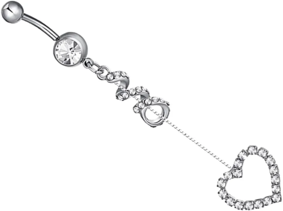 Stylish Silver Dangling Belly Button Ring Heart Pendant Piercing Jewelry