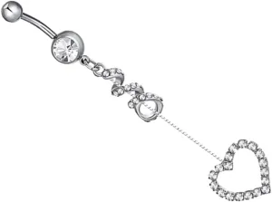 Stylish Silver Dangling Belly Button Ring Heart Pendant Piercing Jewelry