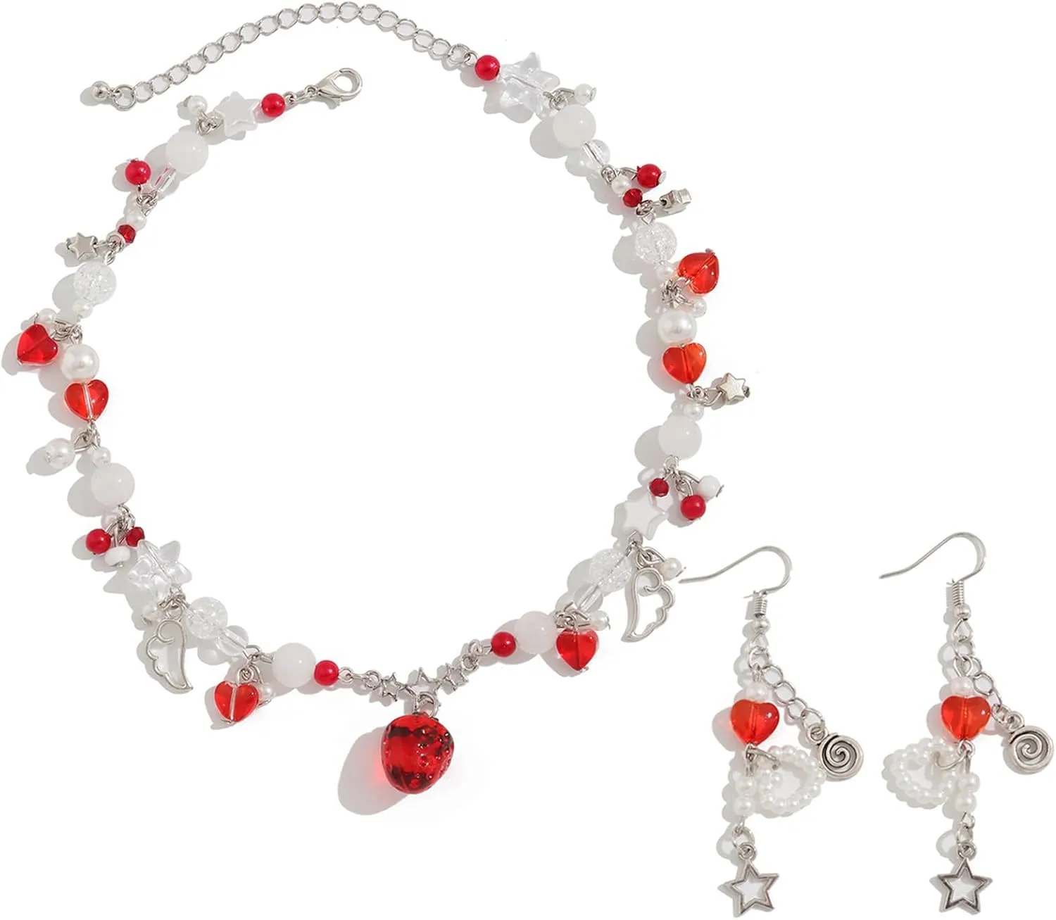 Stylish Strawberry/Heart Pendant Necklace Earrings Imitation Pearls Jewelry Accessories For Everyday Wear