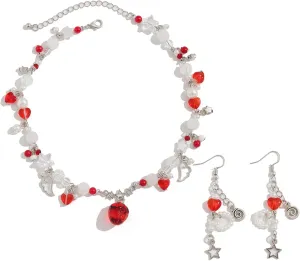 Stylish Strawberry/Heart Pendant Necklace Earrings Imitation Pearls Jewelry Accessories For Everyday Wear