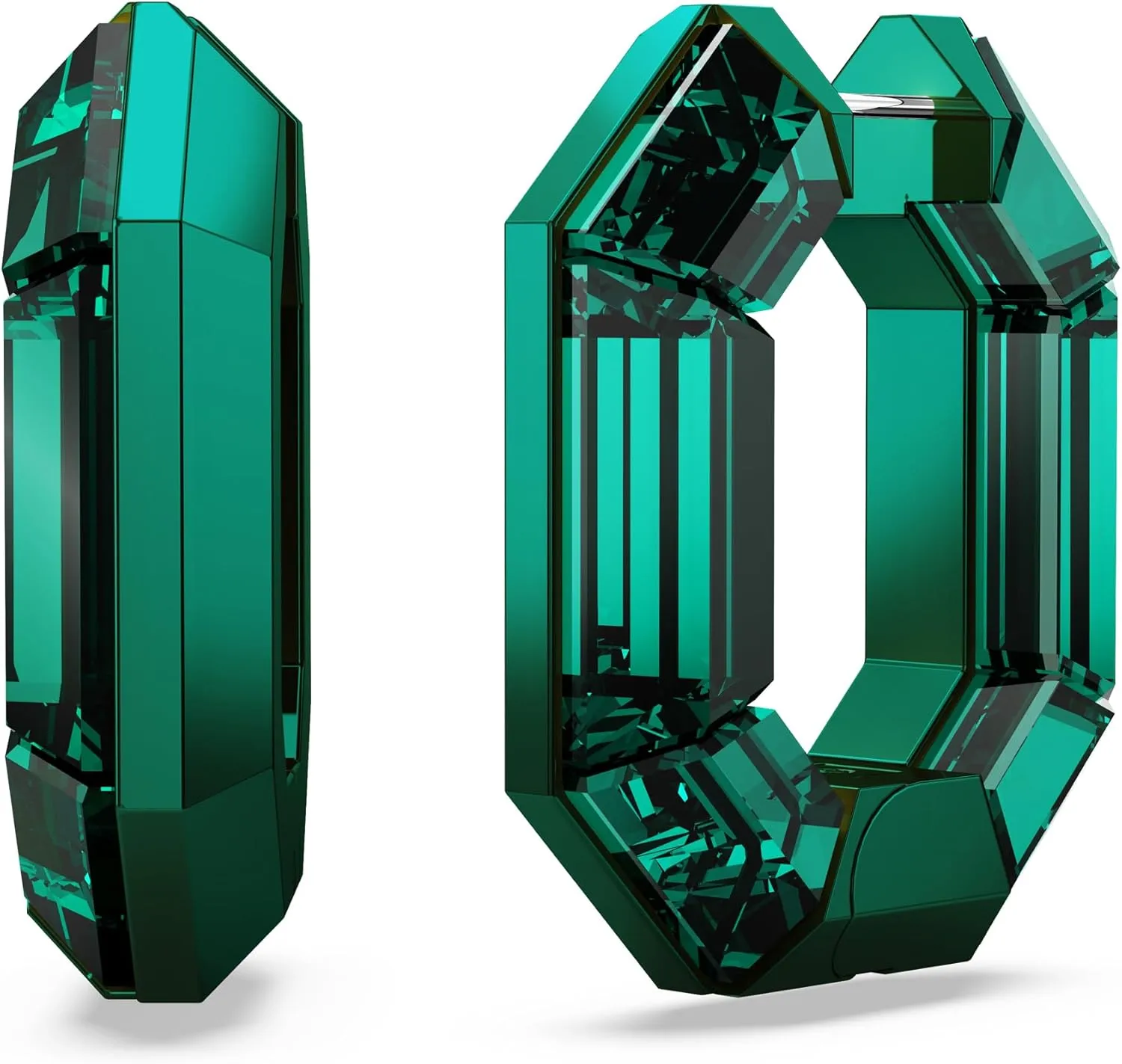 Swarovski Lucent Small Hoop Earrings, Green Octagon-Shaped Crystals, Part of the Swarovski Lucent Collection