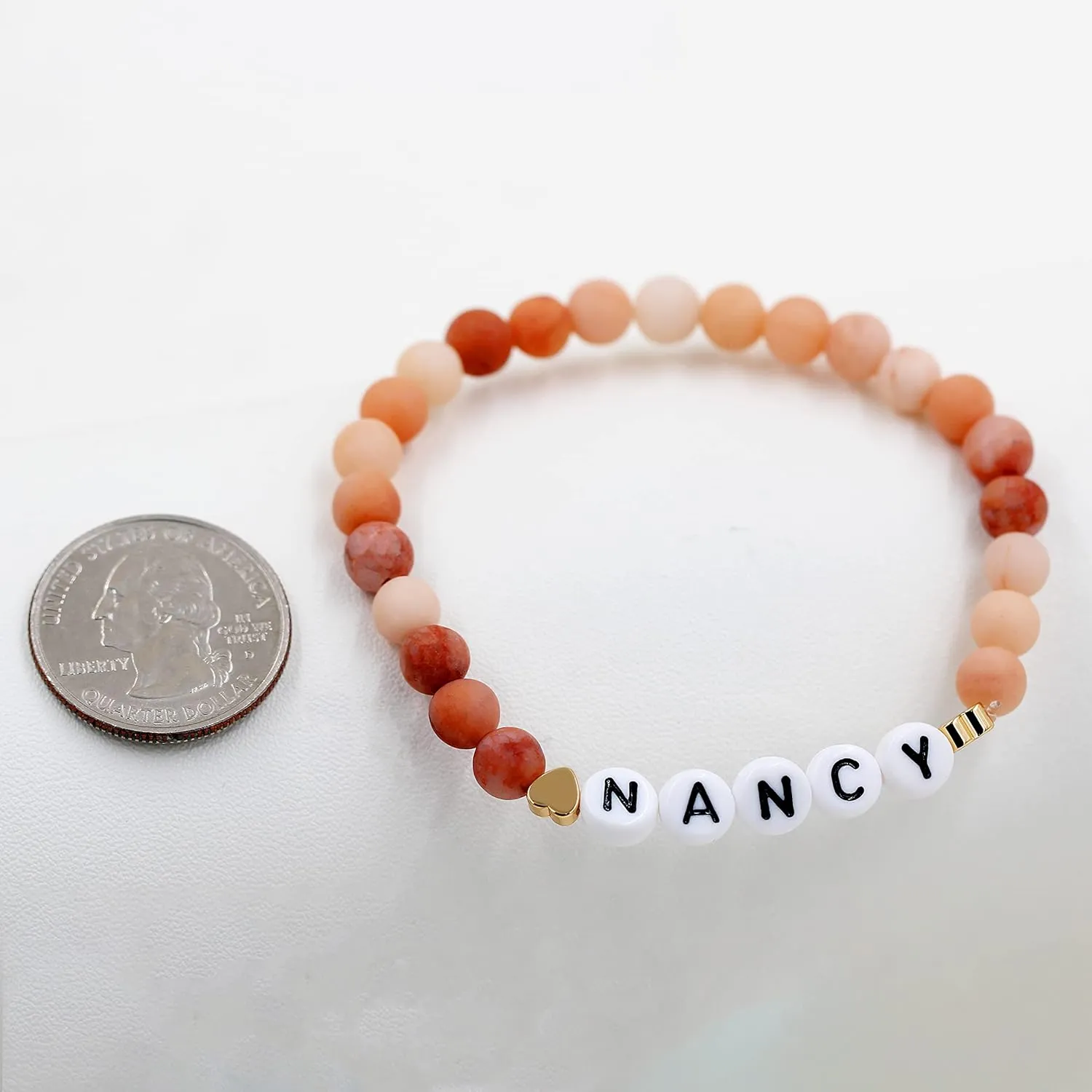 T Brand Personalized Name Bracelet, Natural Pearl/Afghan Jade/Aventurine Beaded Bracelets for Women