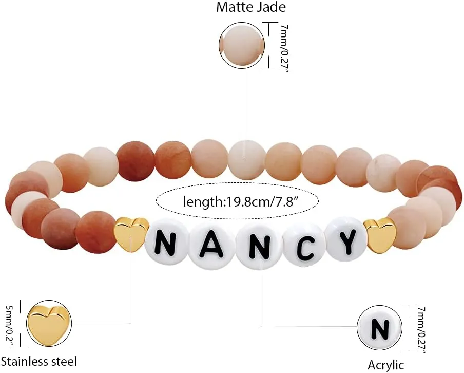T Brand Personalized Name Bracelet, Natural Pearl/Afghan Jade/Aventurine Beaded Bracelets for Women