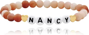 T Brand Personalized Name Bracelet, Natural Pearl/Afghan Jade/Aventurine Beaded Bracelets for Women