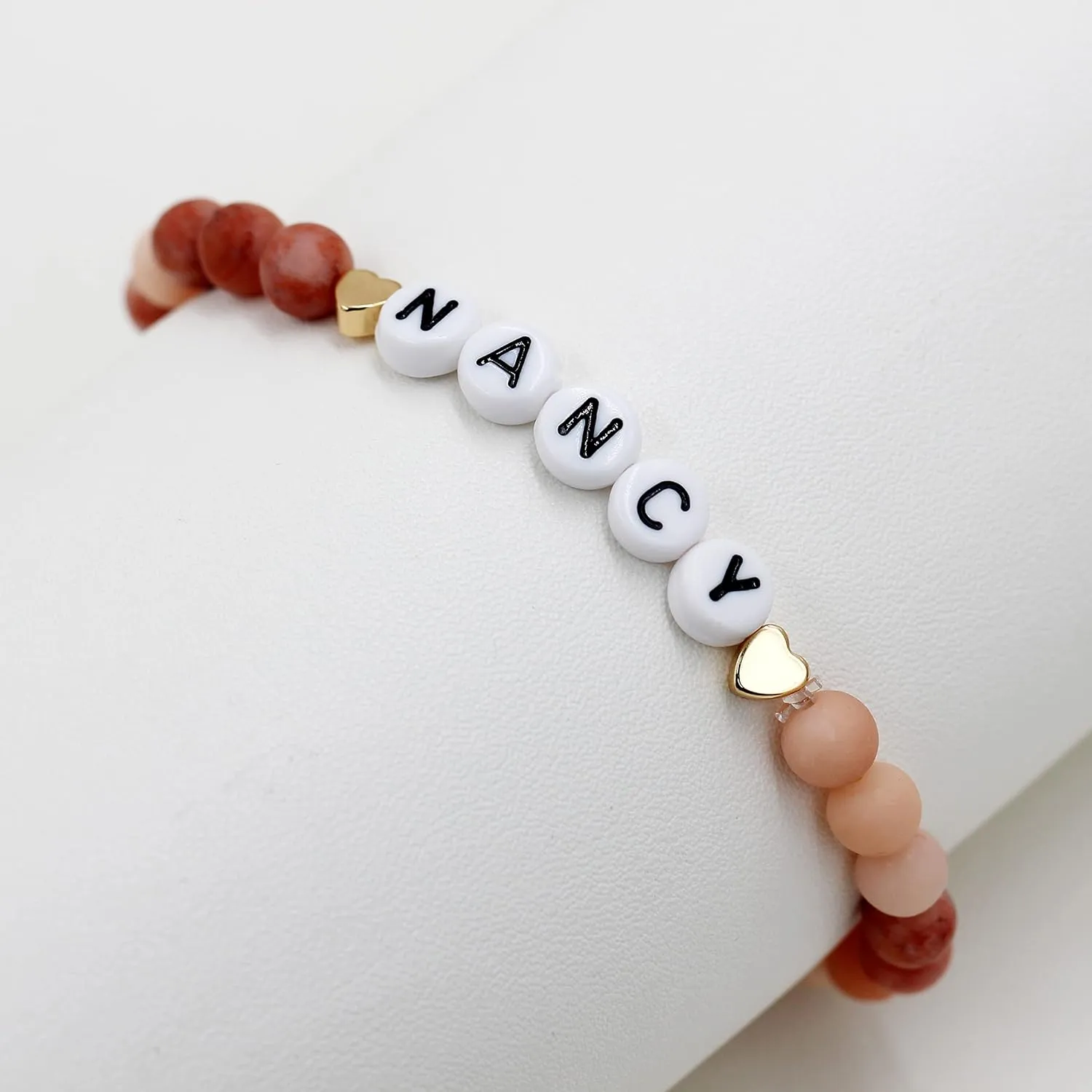 T Brand Personalized Name Bracelet, Natural Pearl/Afghan Jade/Aventurine Beaded Bracelets for Women
