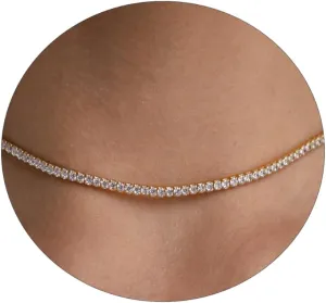 Tennis Necklace 14K Gold/Silver Plated3mm Width Sparking Rhinestone Chain Necklace Delicate Tennis Choker Necklace for Women Dainty Classic Cubic Zirconia Bridal Wedding Jewelry for Women
