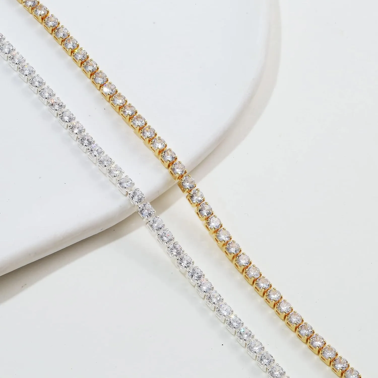 Tennis Necklace 14K Gold/Silver Plated3mm Width Sparking Rhinestone Chain Necklace Delicate Tennis Choker Necklace for Women Dainty Classic Cubic Zirconia Bridal Wedding Jewelry for Women