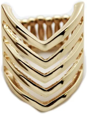 TFJ Women Gold Metal Ring Fashion Chevron Stripes Jewelry Elastic Stretch Band One Size Fits All