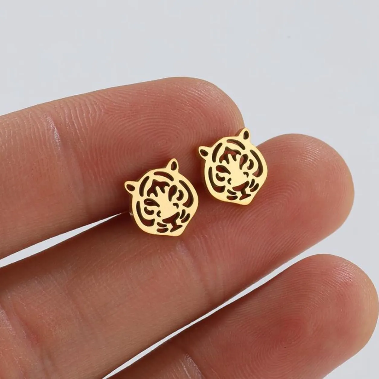 Tiger Head Stud Earrings for Women Punk Stainless Steel Earrings