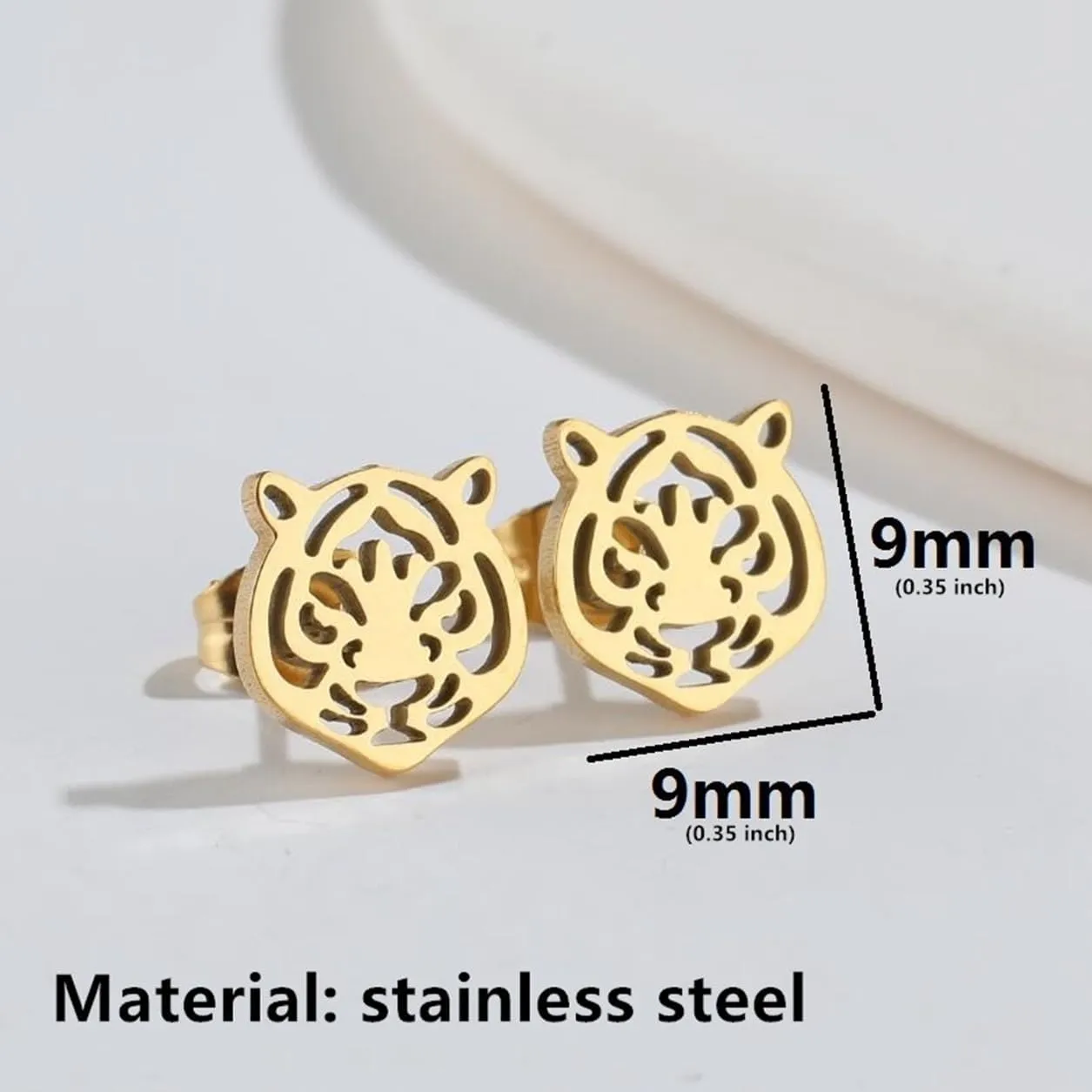 Tiger Head Stud Earrings for Women Punk Stainless Steel Earrings