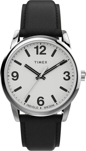 Timex Men's Easy Reader Bold 38mm Watch  Silver-Tone Case White Dial with Black Leather Strap