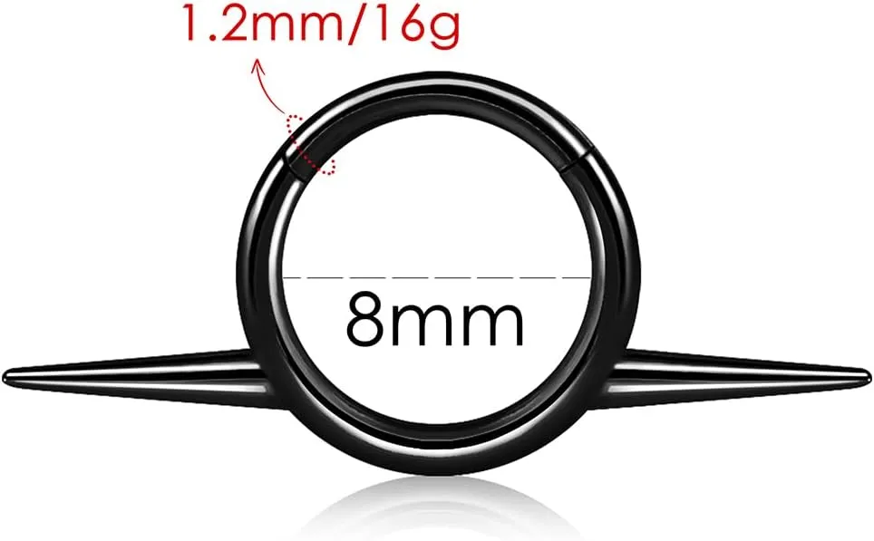 Titanium Septum Ring16G Septum Jewelry 8mm,ASTM F136 Titanium Nose rings Classic design Clicker Cartilage Earring Hinged Segment Daith Piercing Black silver gold 1PCS