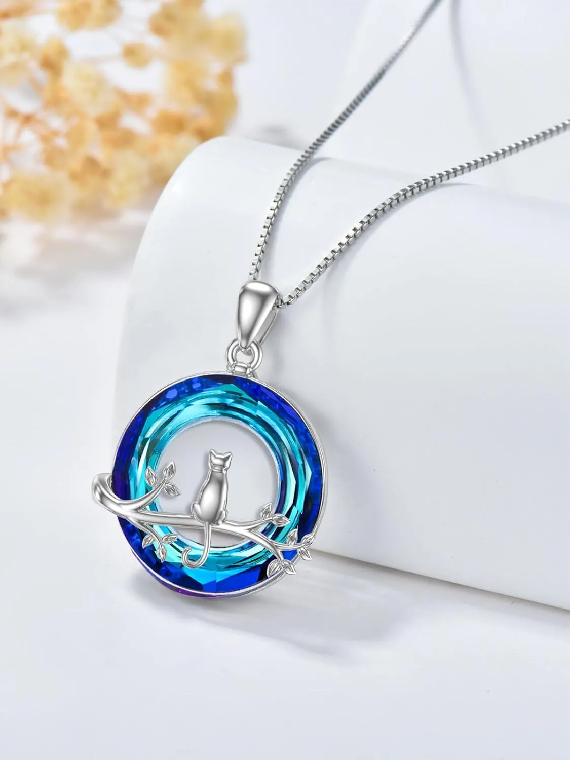 TOUPOP Cat Gifts for Women Sterling Silver Cat Necklaces with Circle Crystal Cat Lovers Jewelry Gifts for Women Girls Birthday Christmas