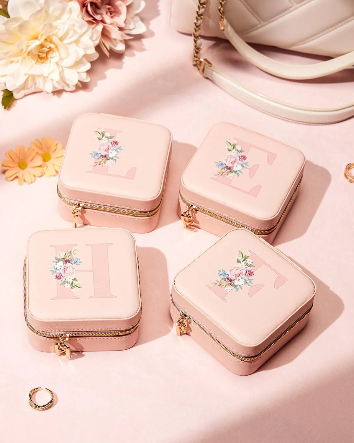 Travel Jewelry Box for Girls: Traveling Jewelry Case Gift for Women - Mini Organizer for Necklaces Earrings Pink Love