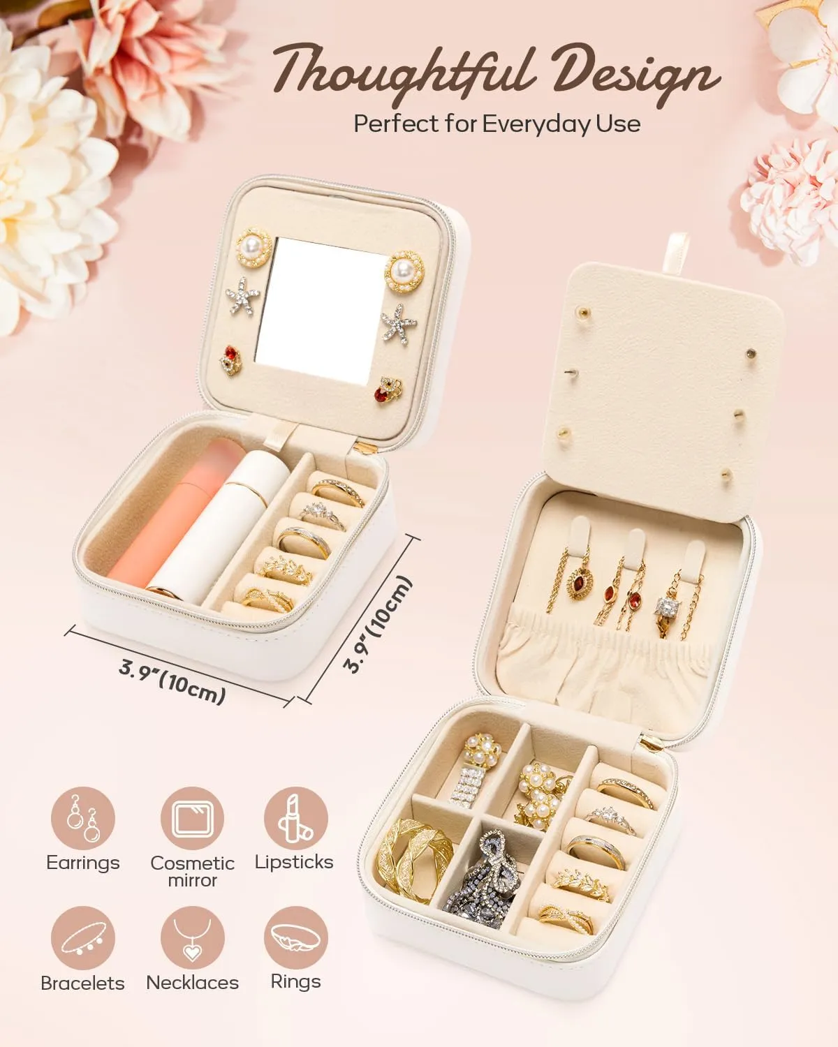 Travel Jewelry Box for Girls: Traveling Jewelry Case Gift for Women - Mini Organizer for Necklaces Earrings White F