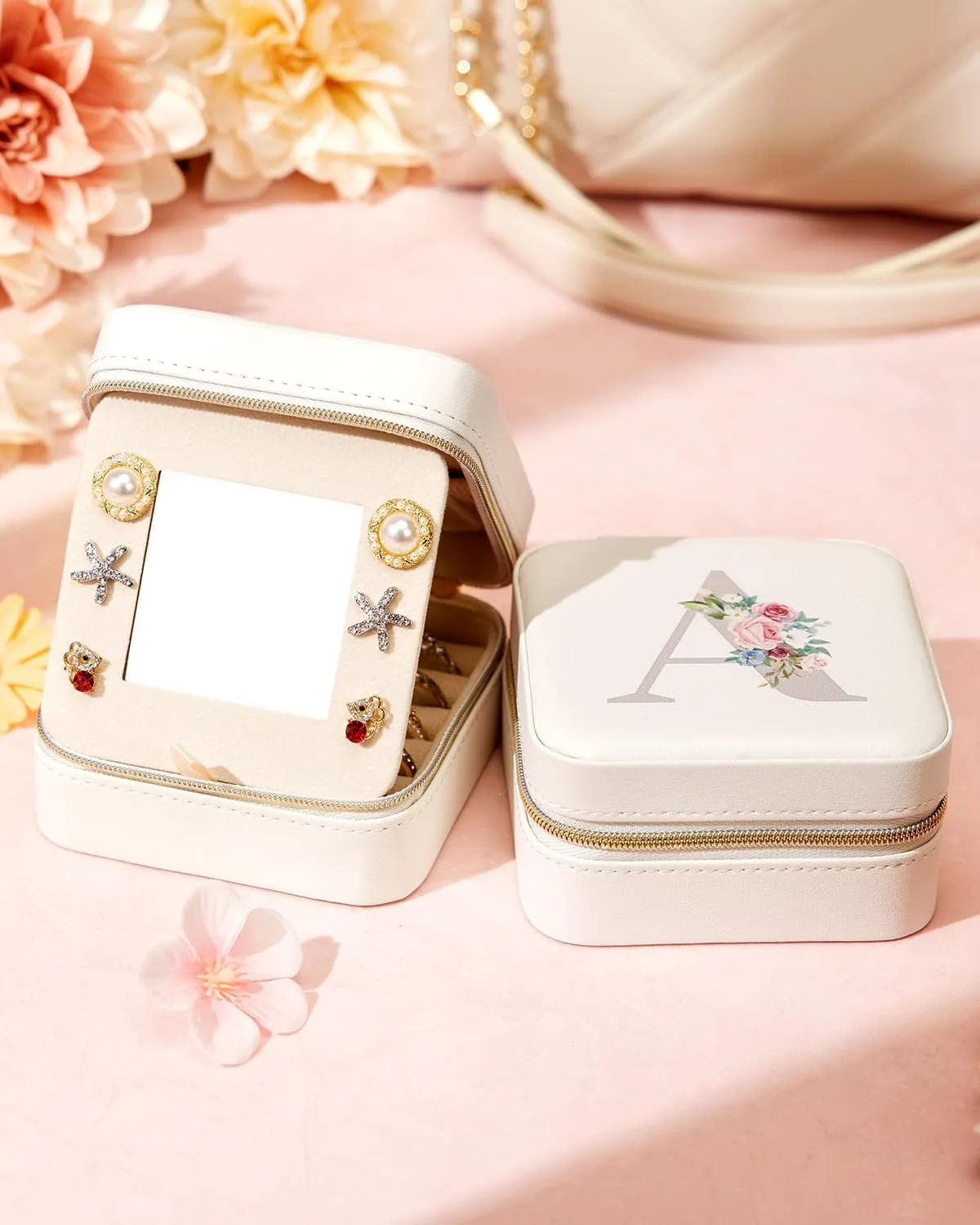 Travel Jewelry Box for Girls: Traveling Jewelry Case Gift for Women - Mini Organizer for Necklaces Earrings White F