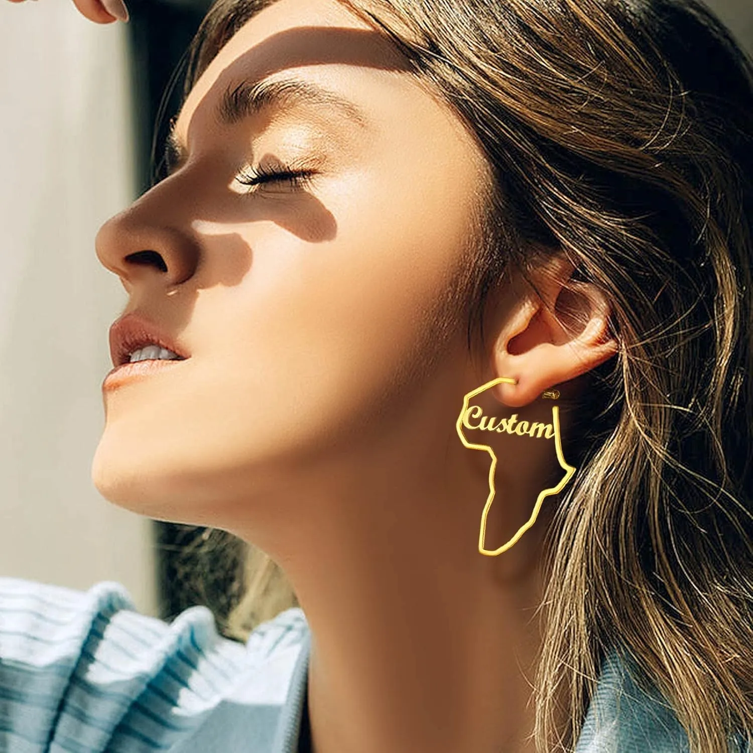 U7 African Map Earrings, Stainless Steel/Black/18K Gold Plated Exaggerated Hollow Out Earrings,Africa Dangle Earrings, Map of Africa Stud Earrings, Custom Name Earrings for Women