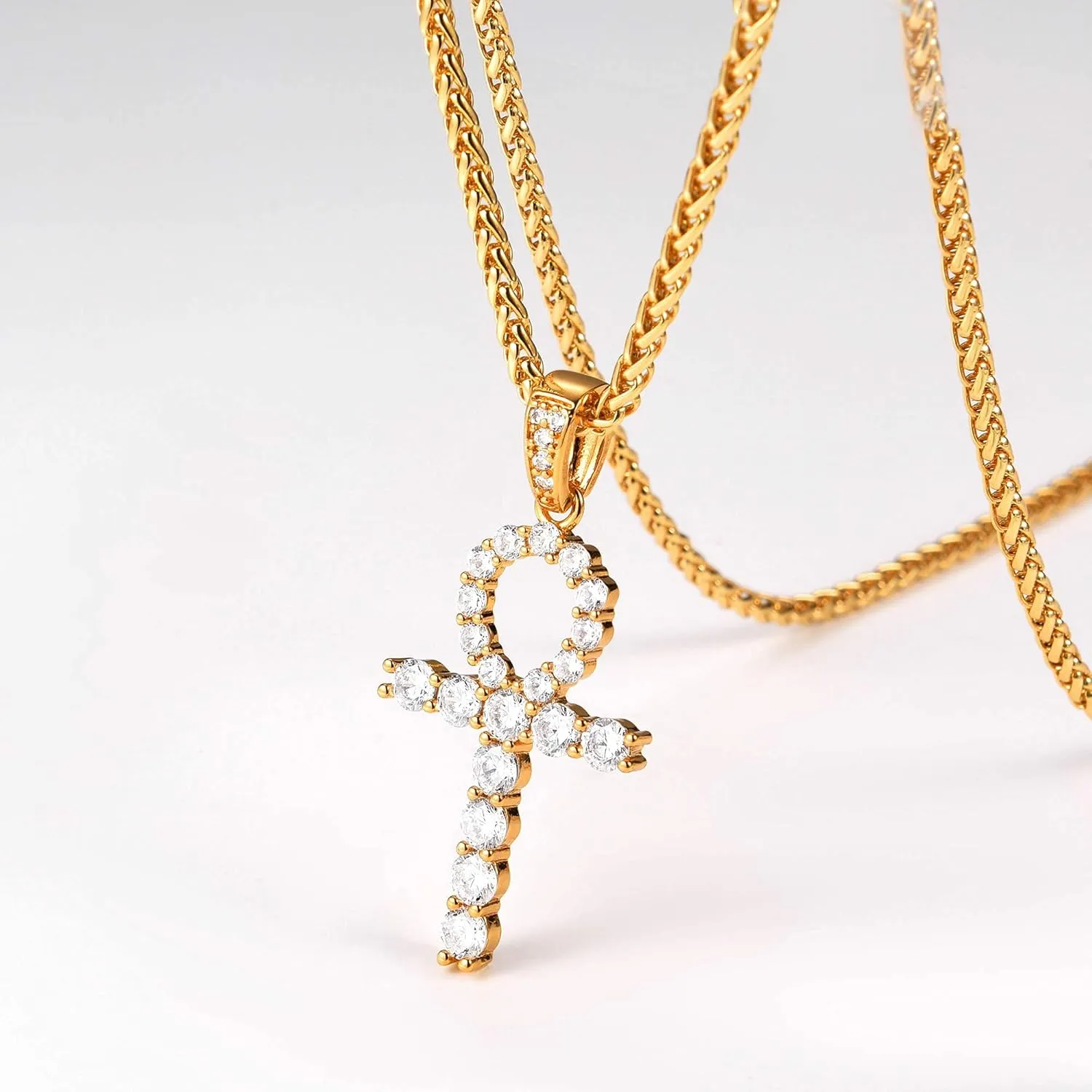 U7 Ankh Necklace for Men Women Stainless Steel Black Color Egyptian Jewelry Ankh Cross Pendant, Africa Necklaces with Chain 22"