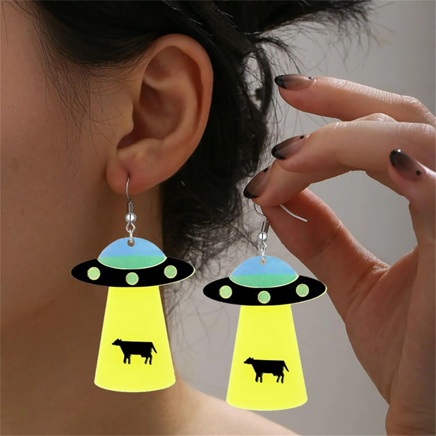 UFO Aliens Earrings for Women Novelty Creative Cute Funky Space Dangle Earrings Unique Cosmos Weird Statement Earrings Halloween Jewelry