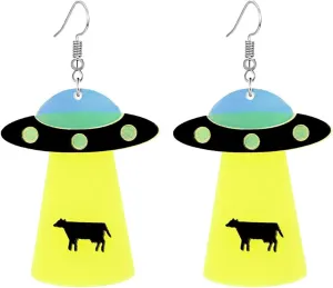 UFO Aliens Earrings for Women Novelty Creative Cute Funky Space Dangle Earrings Unique Cosmos Weird Statement Earrings Halloween Jewelry