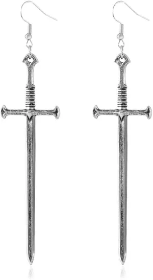 Unique Retro Gothic Long Sword Dangle Earrings Vintage Silver Punk Style Knife Earrings Halloween Party Jewelry