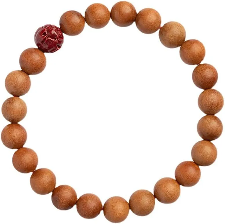 Unisex Natural Sandalwood Lotus Cinnabar Bracelet Meditation Prayer Bracelets Buddhist Link Wrist Chain Beads