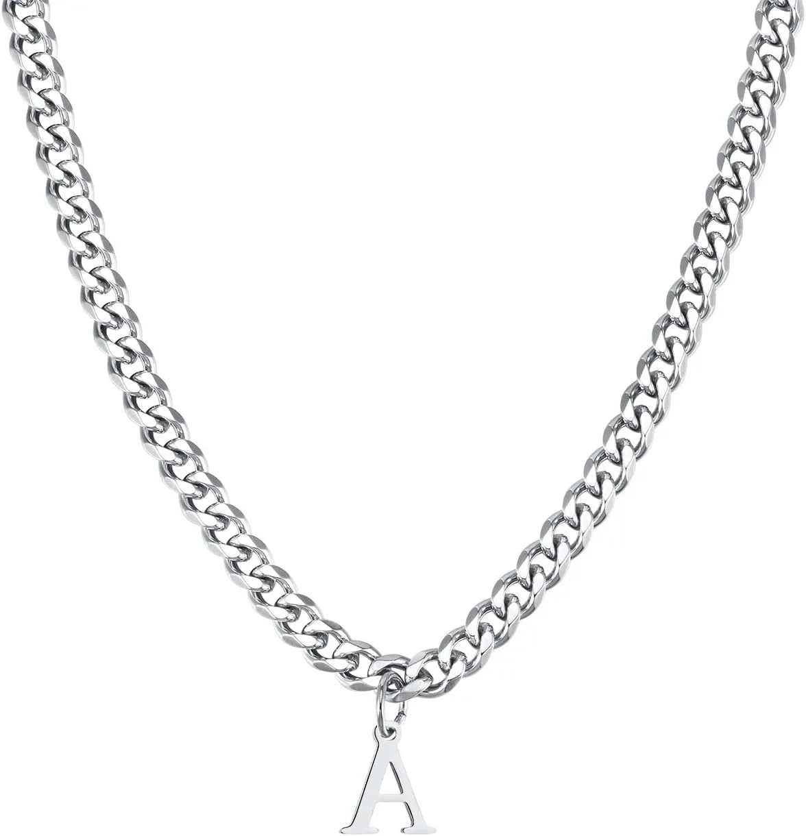 Unisex Stainless Steel Initial A-Z Necklace for Women Men,Titanium Steel Initial Letter Pendant Charm Cuban Chain Necklaces Accessories Jewelry for Woman Man,20Inch Chain