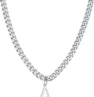 Unisex Stainless Steel Initial A-Z Necklace for Women Men,Titanium Steel Initial Letter Pendant Charm Cuban Chain Necklaces Accessories Jewelry for Woman Man,20Inch Chain