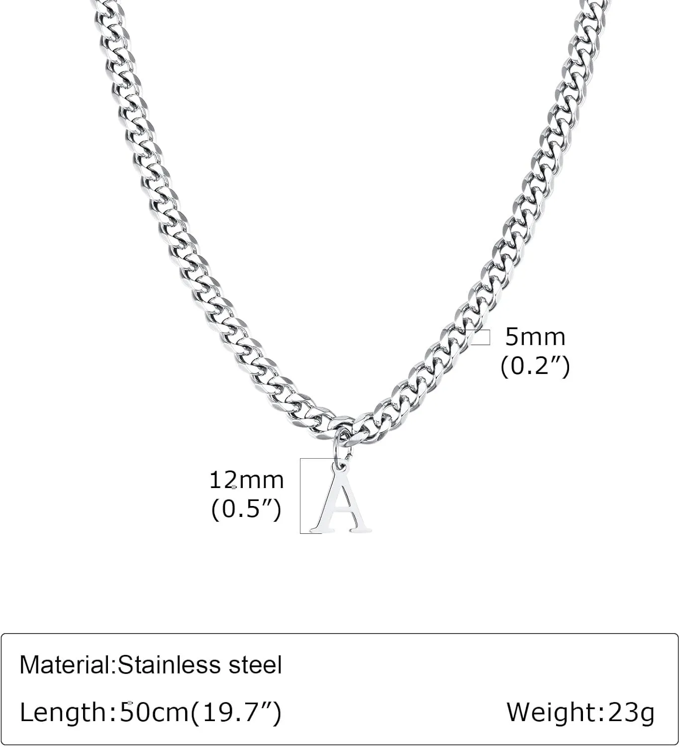 Unisex Stainless Steel Initial A-Z Necklace for Women Men,Titanium Steel Initial Letter Pendant Charm Cuban Chain Necklaces Accessories Jewelry for Woman Man,20Inch Chain