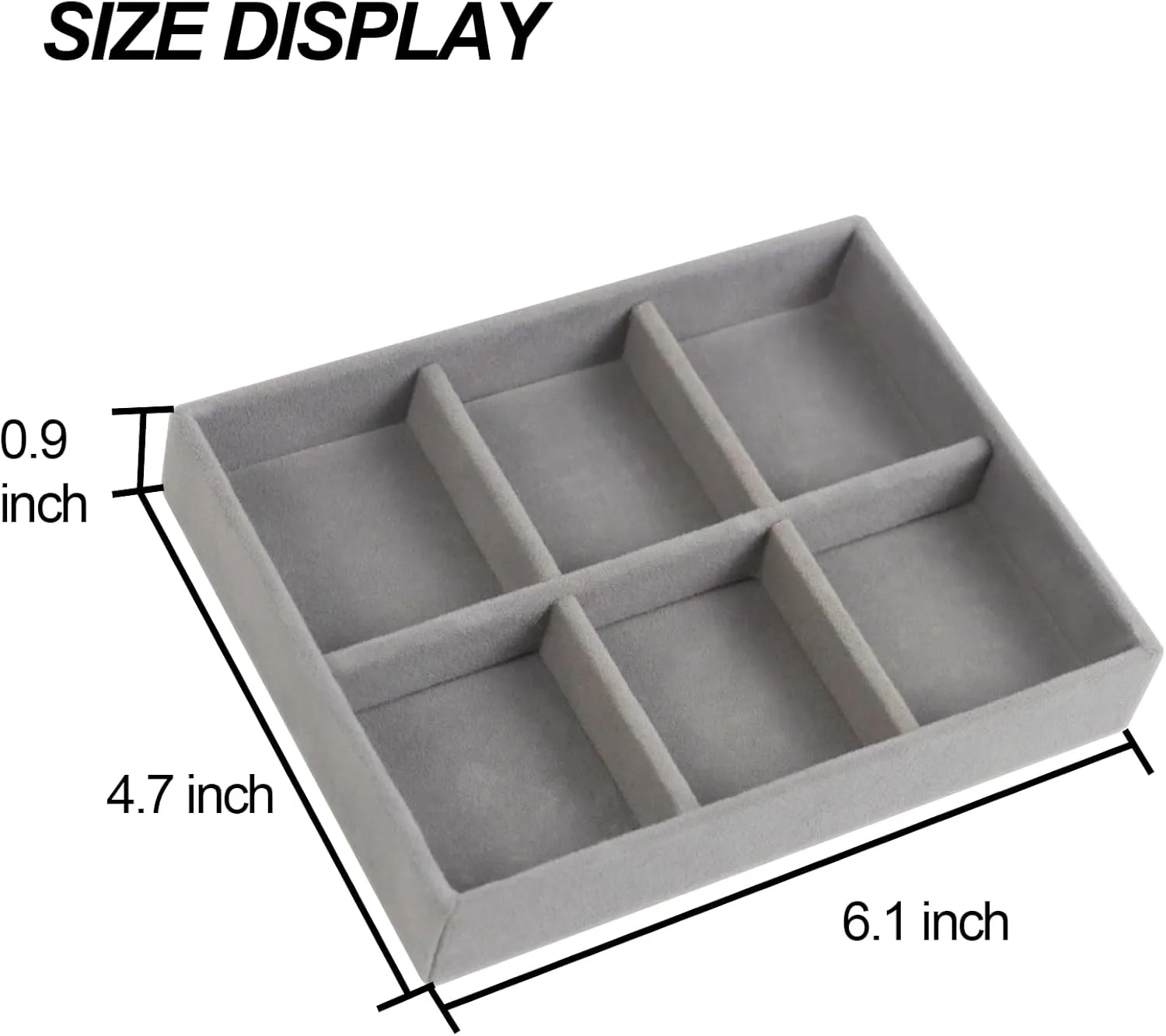 Velvet Jewelry Organizer Box, Jewelry Drawer Organizers Trays, Earring Ring Necklace Holder Display Case (Gray, Ring 6 Grid Trays)
